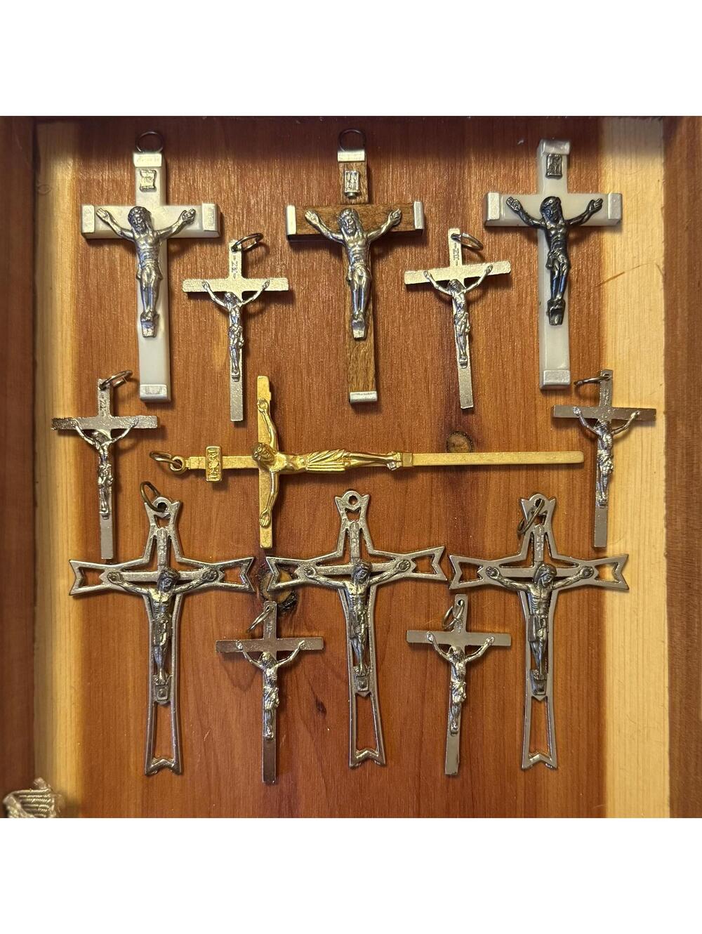 Vintage Catholic Italian Crucifix Lot – INRI, Mixed Material, Untested- 13 pcs